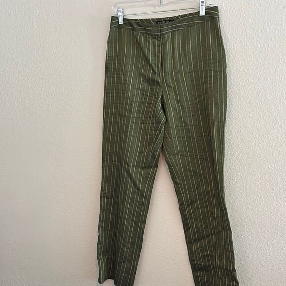Lafayette 148 Viscose / Linen Dress Pants Green Striped size 6 - Picture 2 of 4